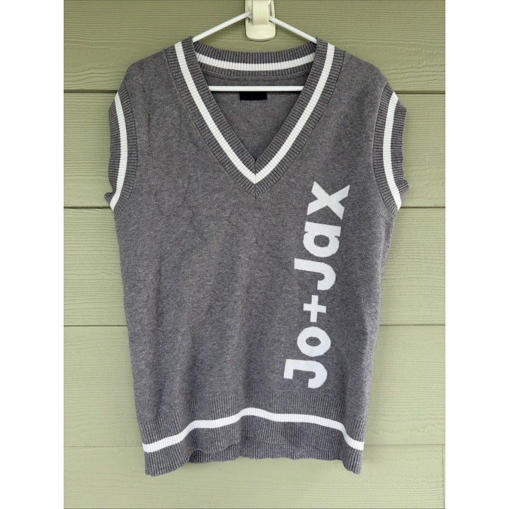 Jo + Jax Dancewear Gray/White Spellout Vneck Sleeveless Sweater Vest XS 0-2